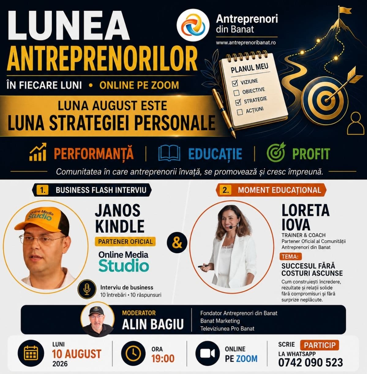 Imagine de prezentare pentru LUNEA ANTREPRENORILOR #5 | Janos Kindle & Loreta Iova | 10 august 2026