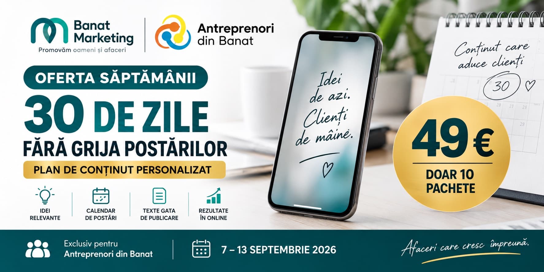 30 de zile fără grija postărilor – ofertă exclusivă Banat Marketing