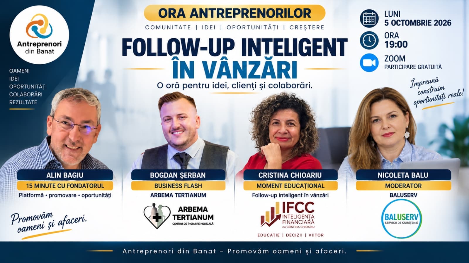 Imagine de prezentare pentru Ora Antreprenorilor – Vânzări, clienți și oportunități | 5 octombrie 2026