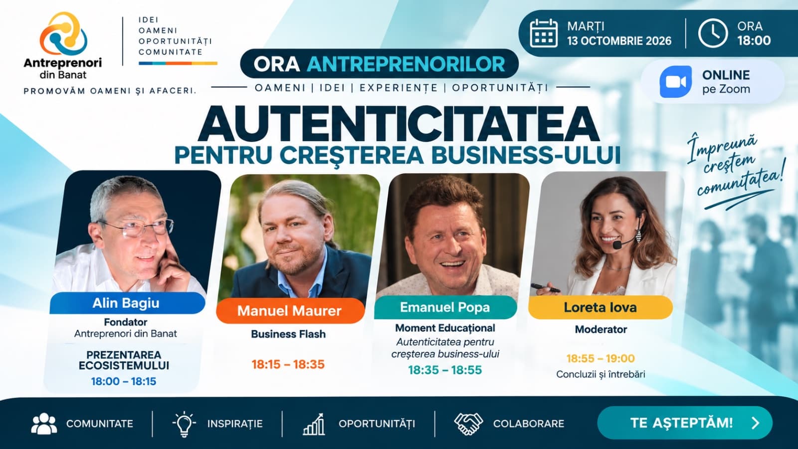 Imagine de prezentare pentru Ora Antreprenorilor – Autenticitate, business și oportunități | 13 octombrie 2026